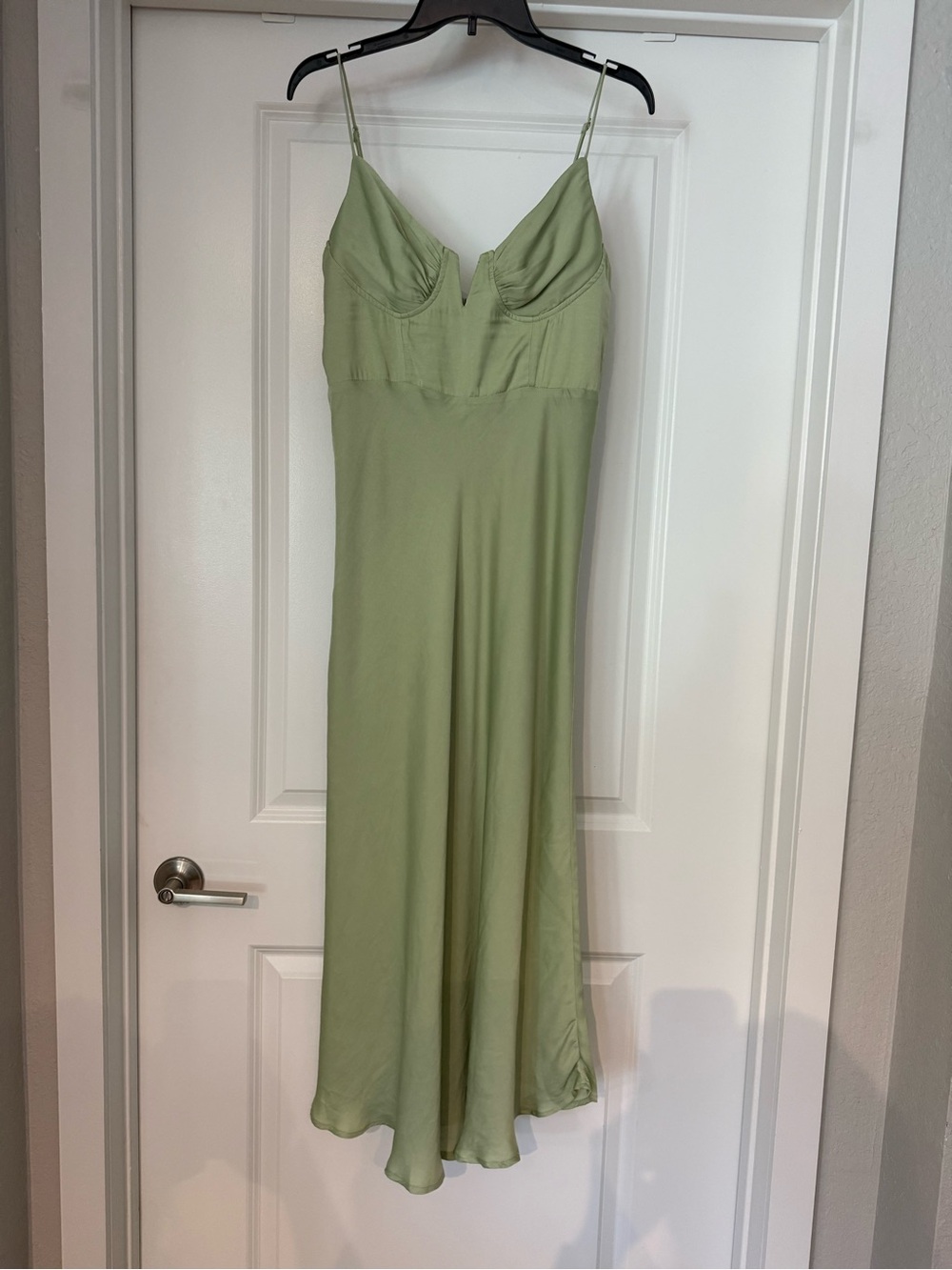Hello Molly Sage Green Slip Midi Dress with Spaghetti Straps